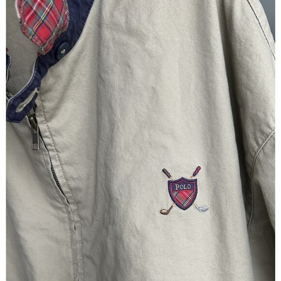 Vintage Polo Ralph Lauren Golf Crest Jacket XXL Beige Tartan Collar 90s Preppy - Picture 4 of 13